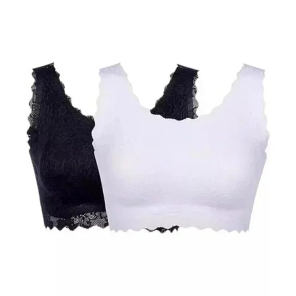 Rhonda Shear 2 Pack Lace Body Bra Size Small Black White Intimate Lounge 633.18